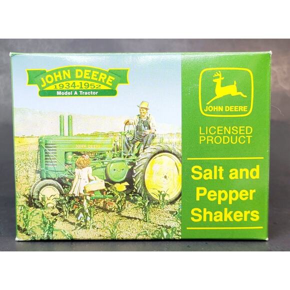 John Deere Salt & Pepper Shakers Set Model A Tractor Corn Field Farmer Country - Picture 2 of 5